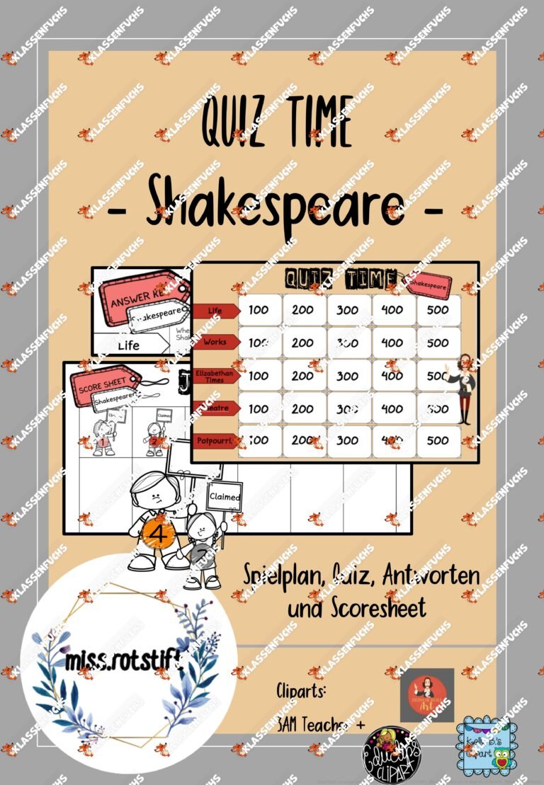 Shakespeare – Quiz Time – Lernspiel – Quiz mit Antworten